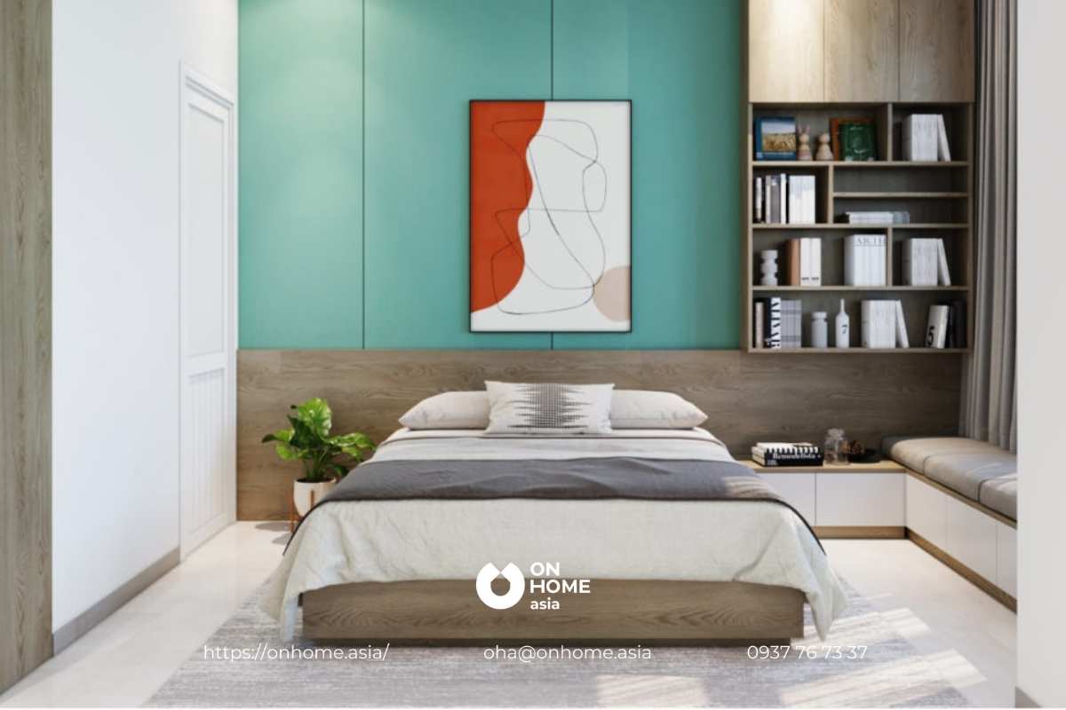 Trang trí đầu giường với kệ mở