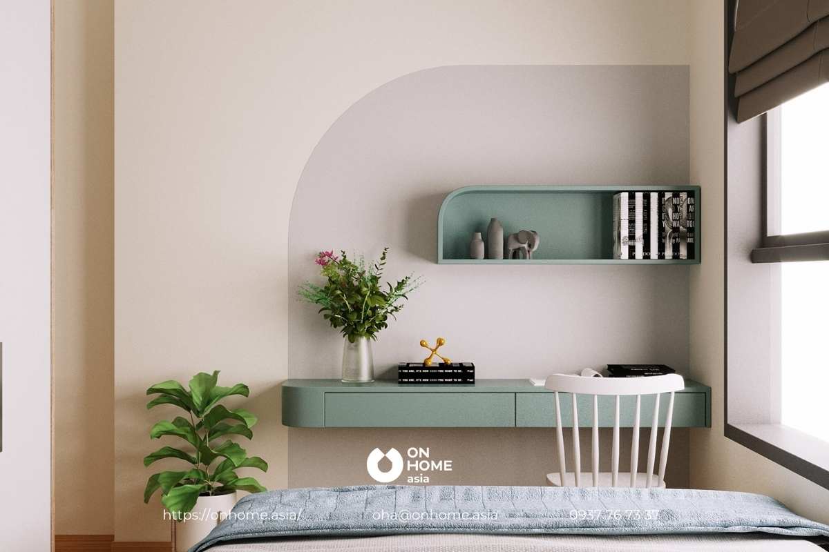 Thiết kế phòng ngủ màu xanh và trắng đẹp