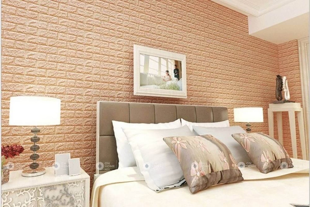 miếng xốp dán tường màu cam cho phòng ngủ
