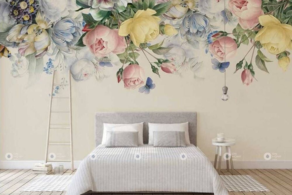 vẽ tranh tường với họa tiết hoa