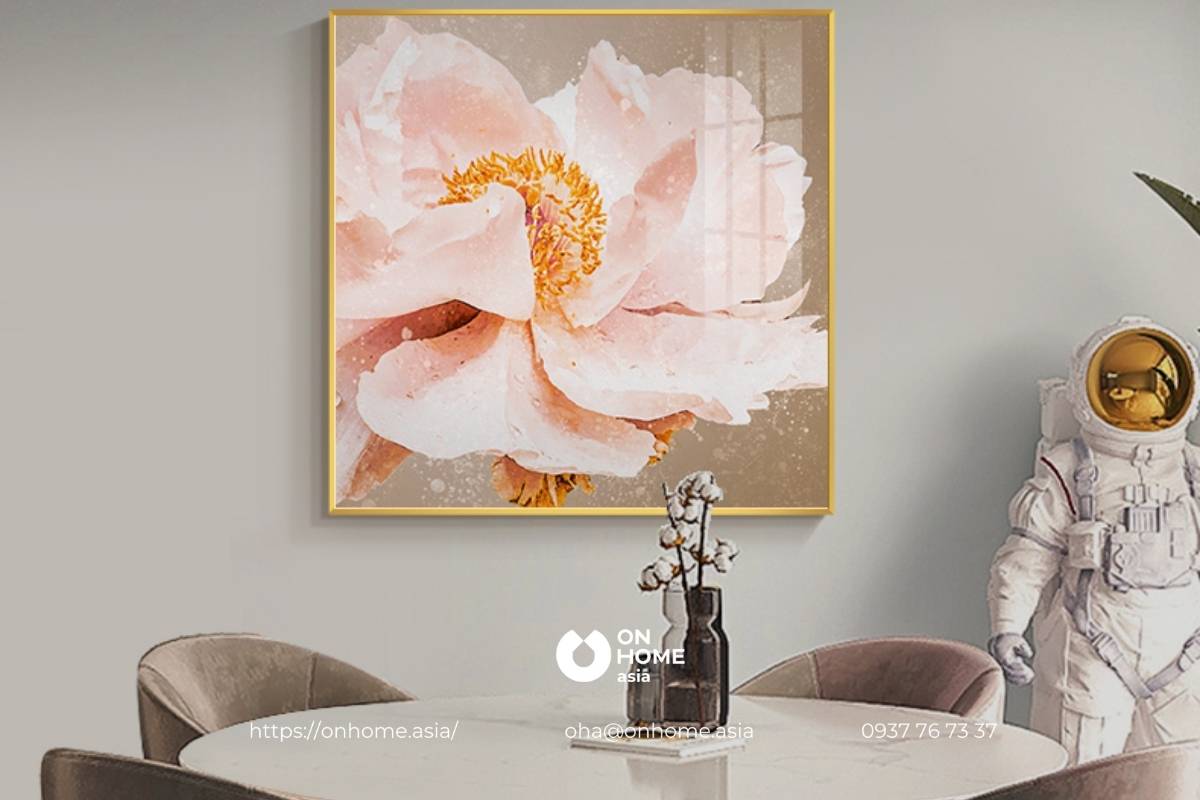 Tranh hoa mẫu đơn treo phòng bếp đẹp
