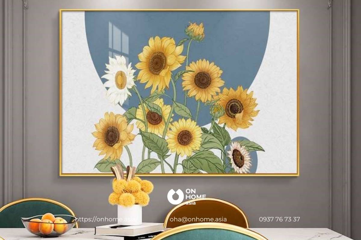 Tranh hoa cúc treo tường phòng bếp