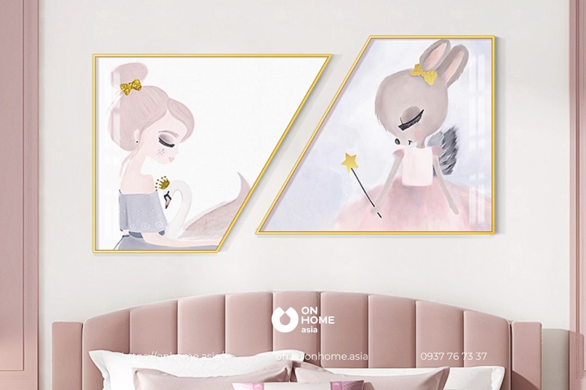 Bộ tranh treo đầu giường phòng ngủ bé gái