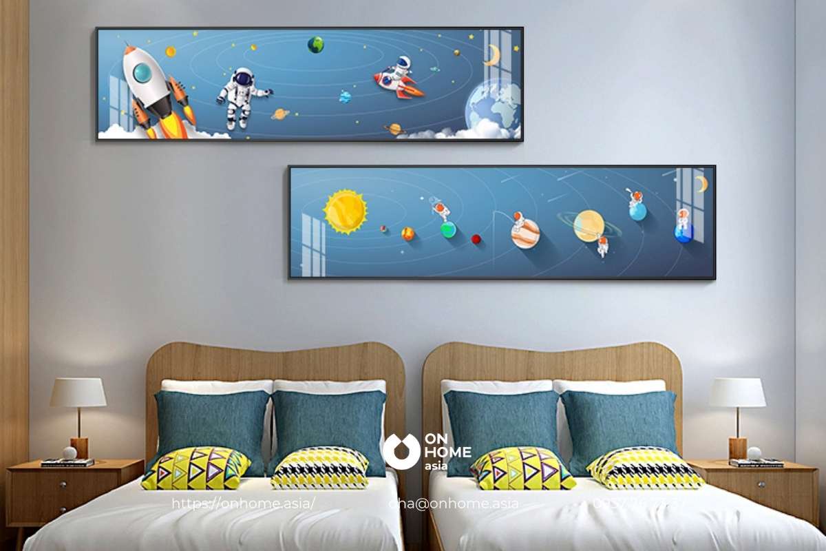 Tranh treo tường đầu giường ngủ cho 2 bé trai