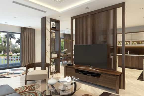 Vách ngăn gỗ phòng khách và bếp 
