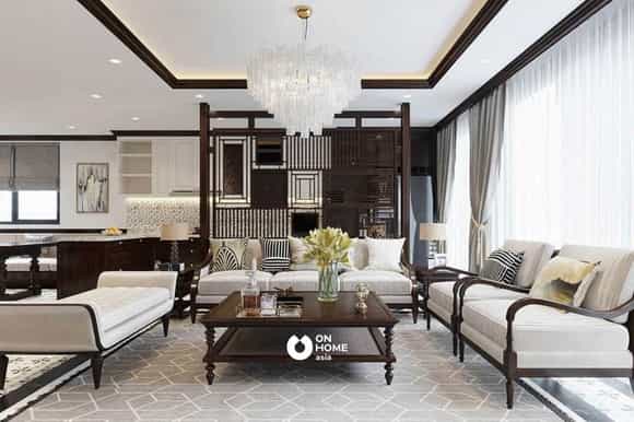 Vách ngăn gỗ phòng khác và bếp đẹp