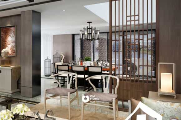 Vách ngăn phòng khách bằng gỗ đẹp