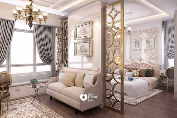 Vách ngăn phòng khách và ngủ sang trọng