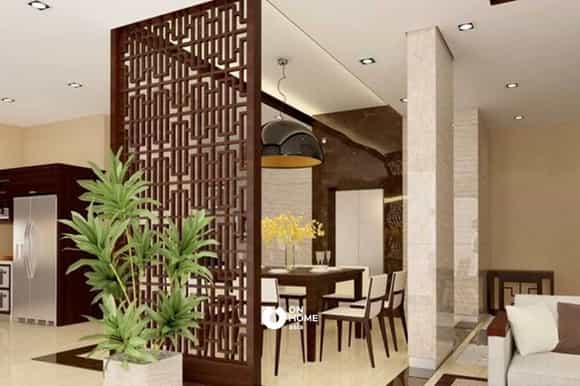 Vách ngăn phòng khách và bếp bằng gỗ