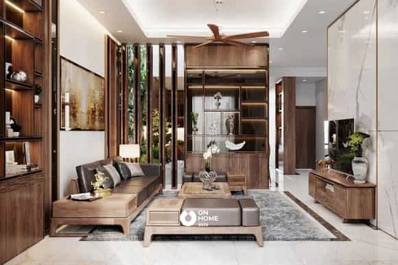 Vách ngăn gỗ phòng khách đẹp