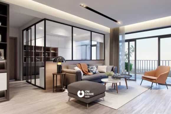 Vách ngăn phòng khách bằng kính