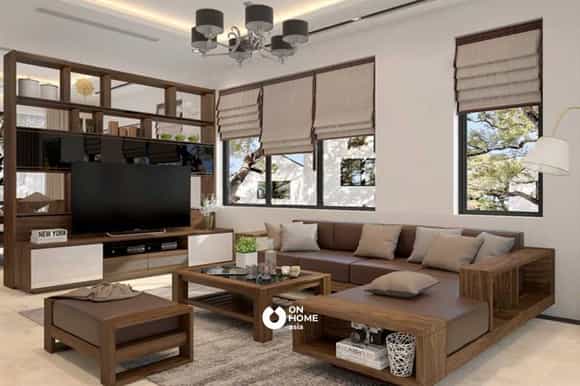 Tủ vách ngăn phòng khách gỗ công nghiệp