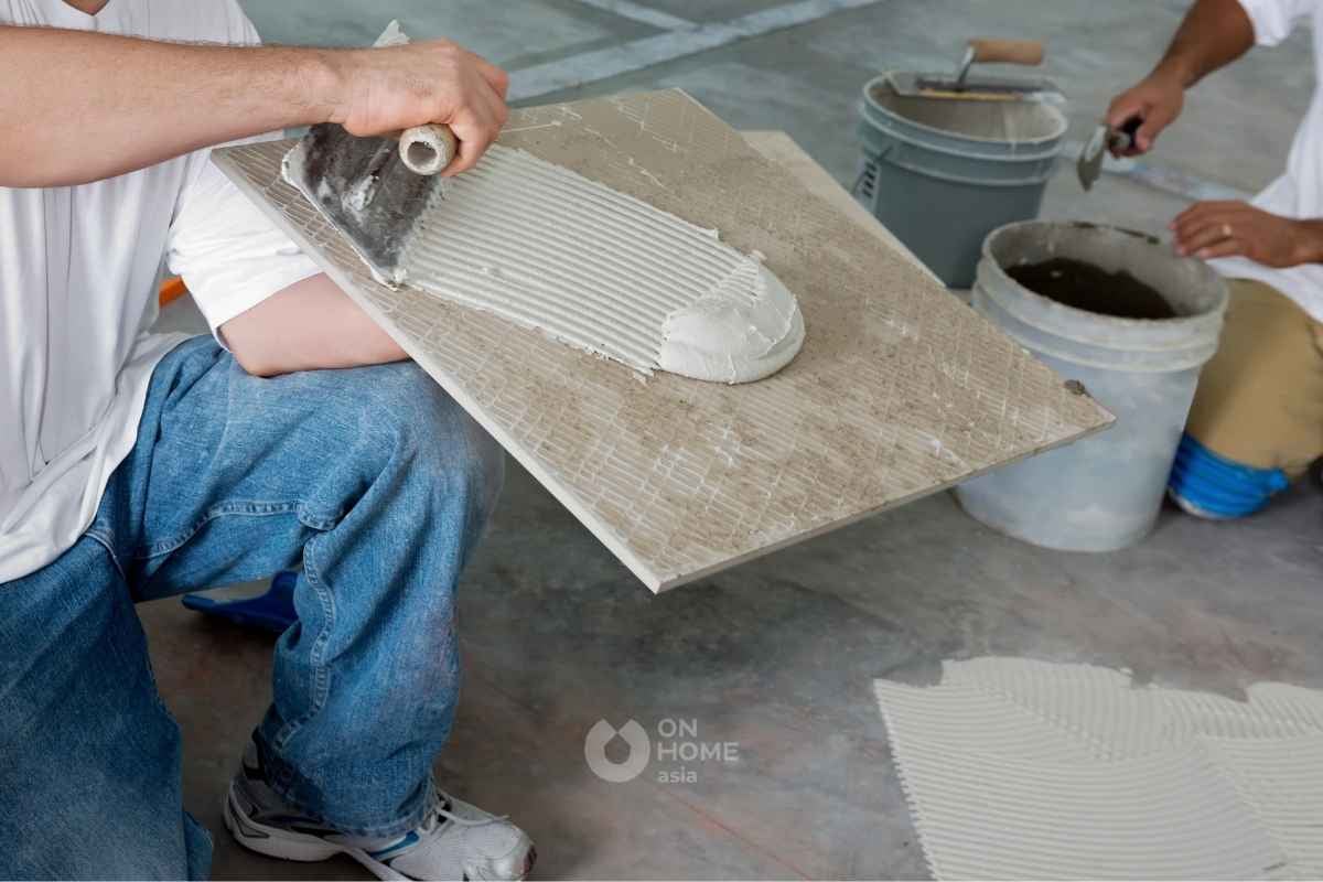 Gạch Porcelain có viền xương trắng.
