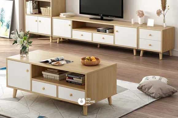 Bàn trà thông minh kết hợp tủ trang trí cao cấp 