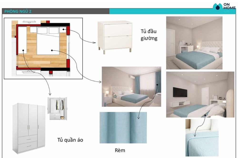 Bản thiết kế 2D, concept nội thất phòng ngủ nhỏ