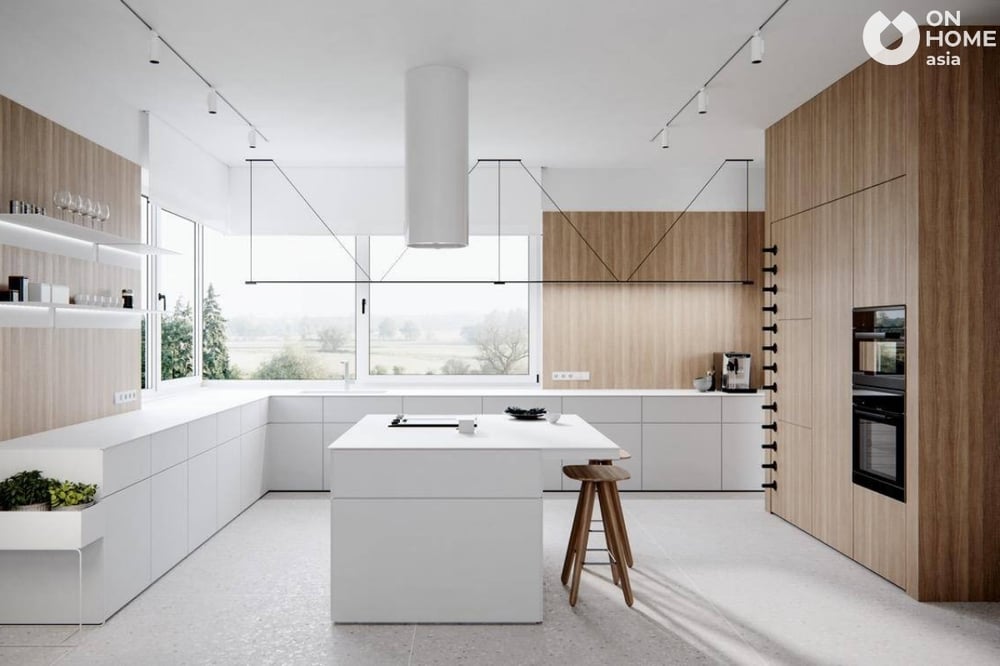 Thiết kế nội thất bếp hiện đại tone trắng