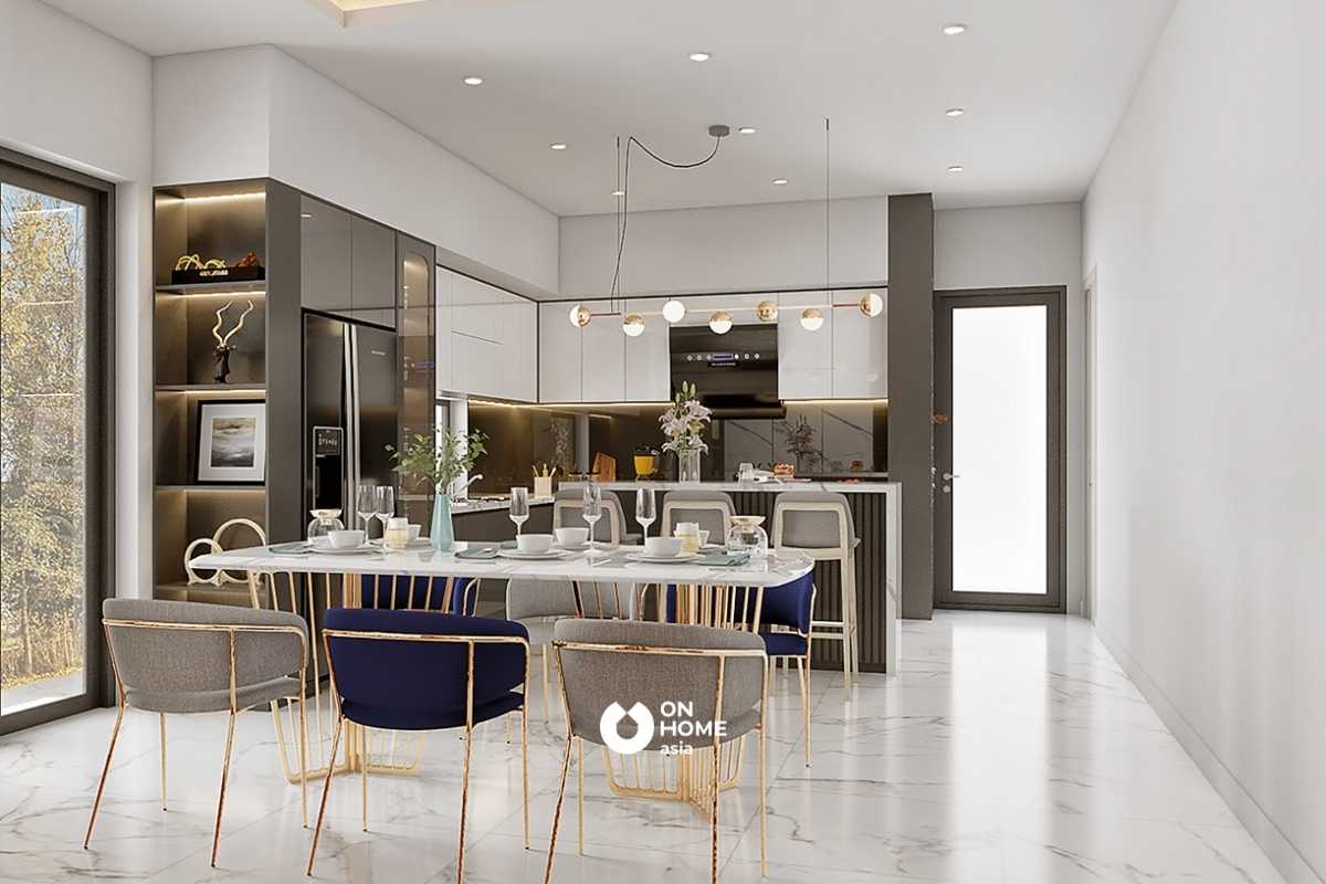 Không gian bếp đẹp và nổi bật với các chi tiết ánh kim