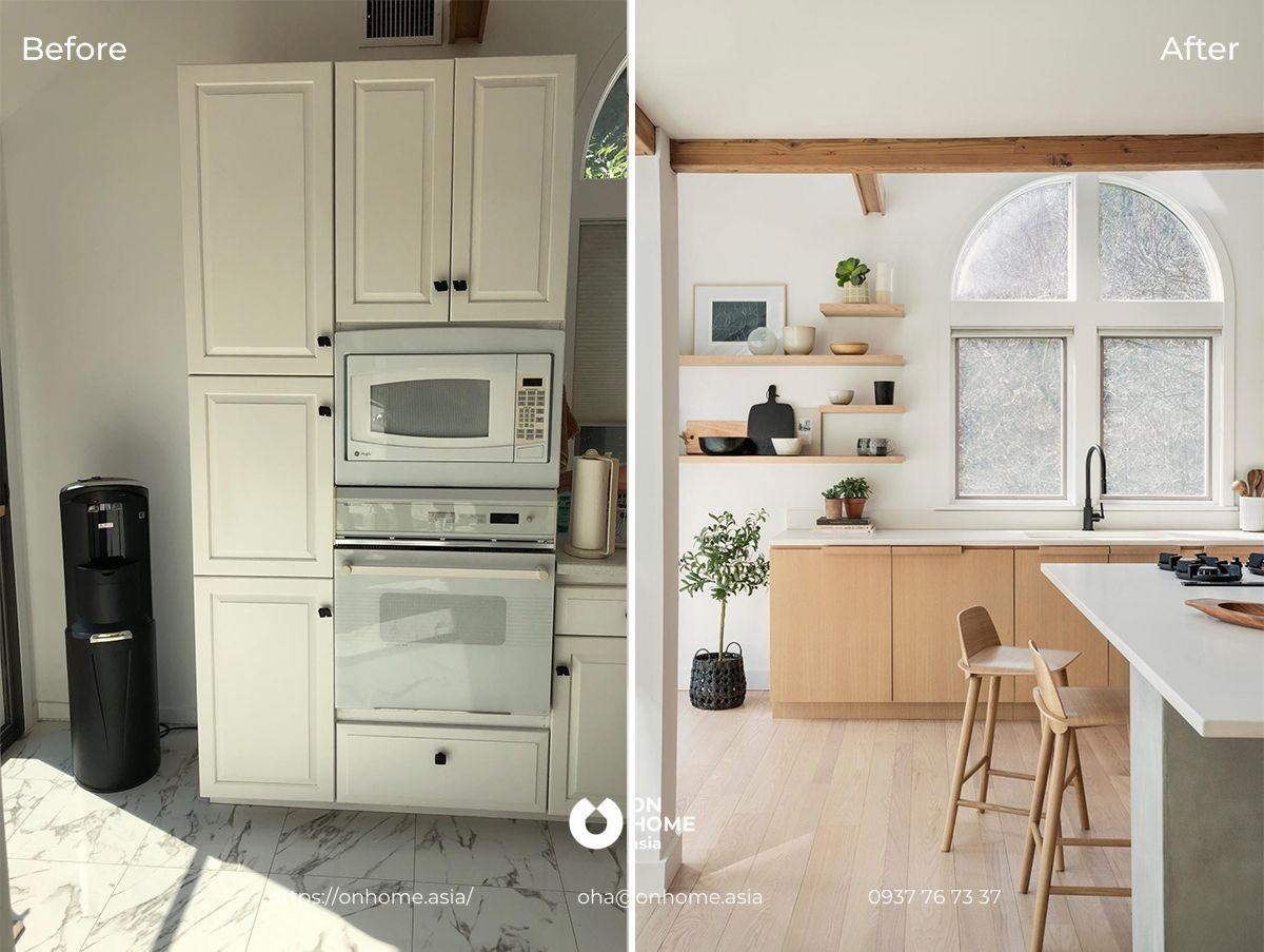 Cải tạo nội thất cho không gian nhà bếp thêm phần hiện đại và thoáng đãng hơn.