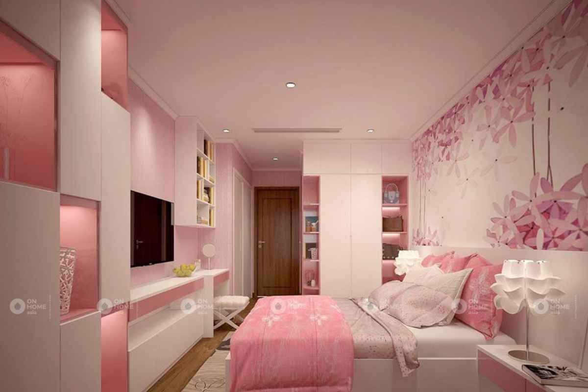 phòng ngủ cho bé màu hồng xinh xắn