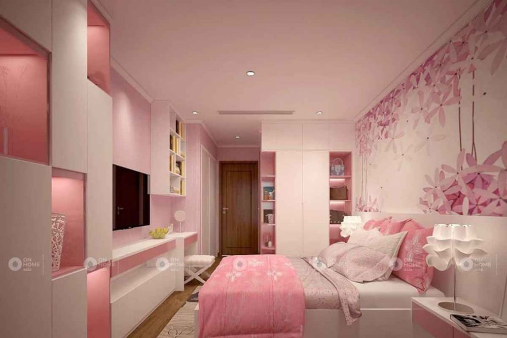 Decal dán tường màu hồng cho phòng ngủ