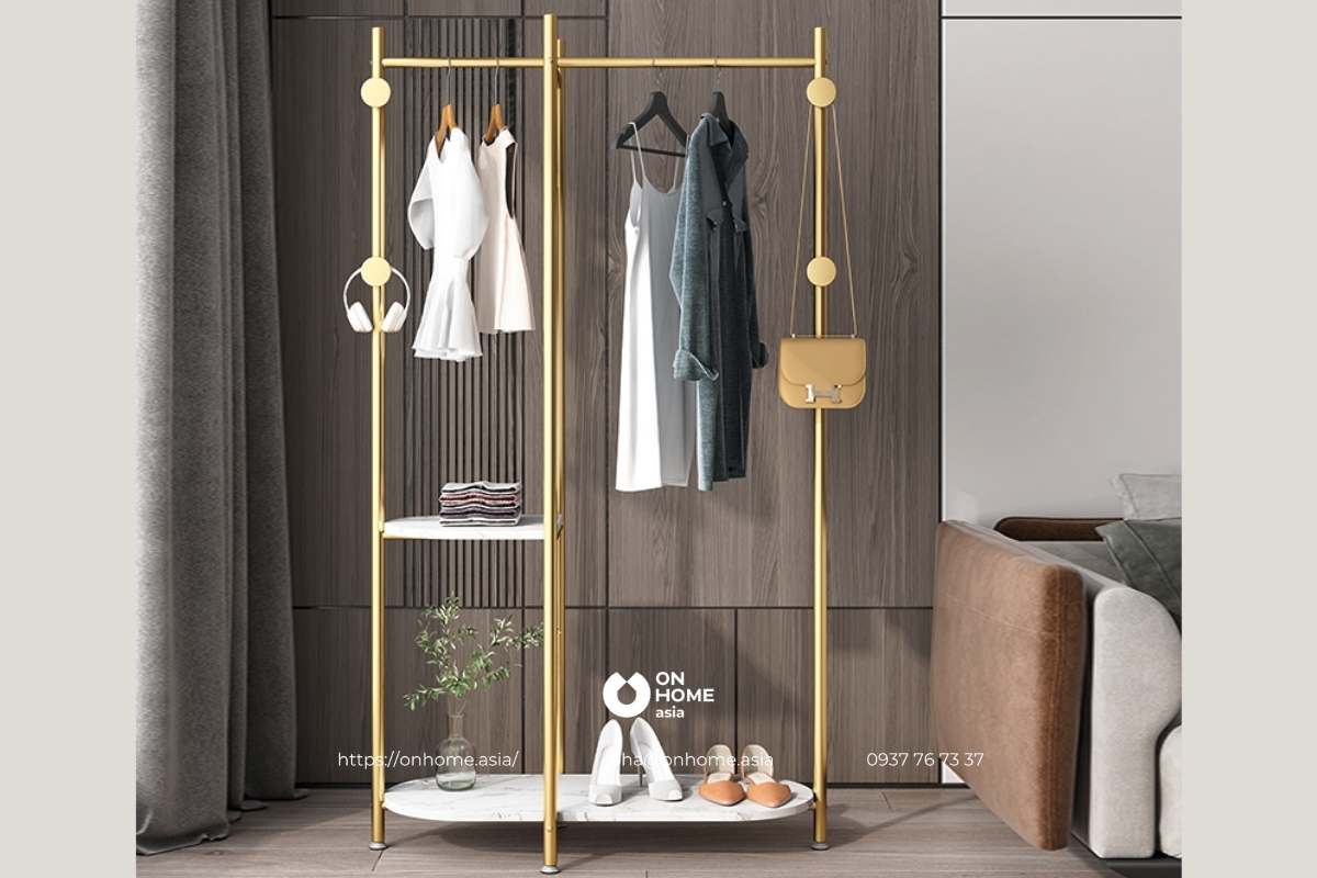 Giá treo quần áo bằng sắt có kệ để giày