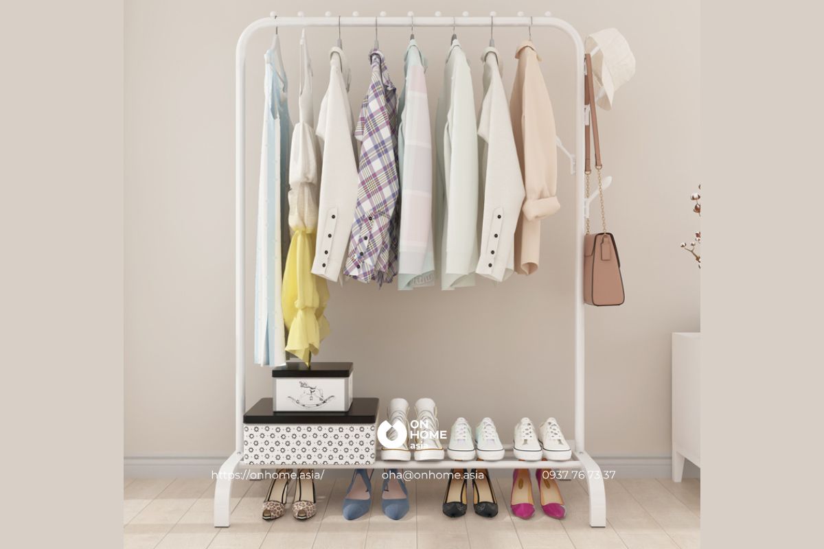 Gía treo quần áo có kệ để giày