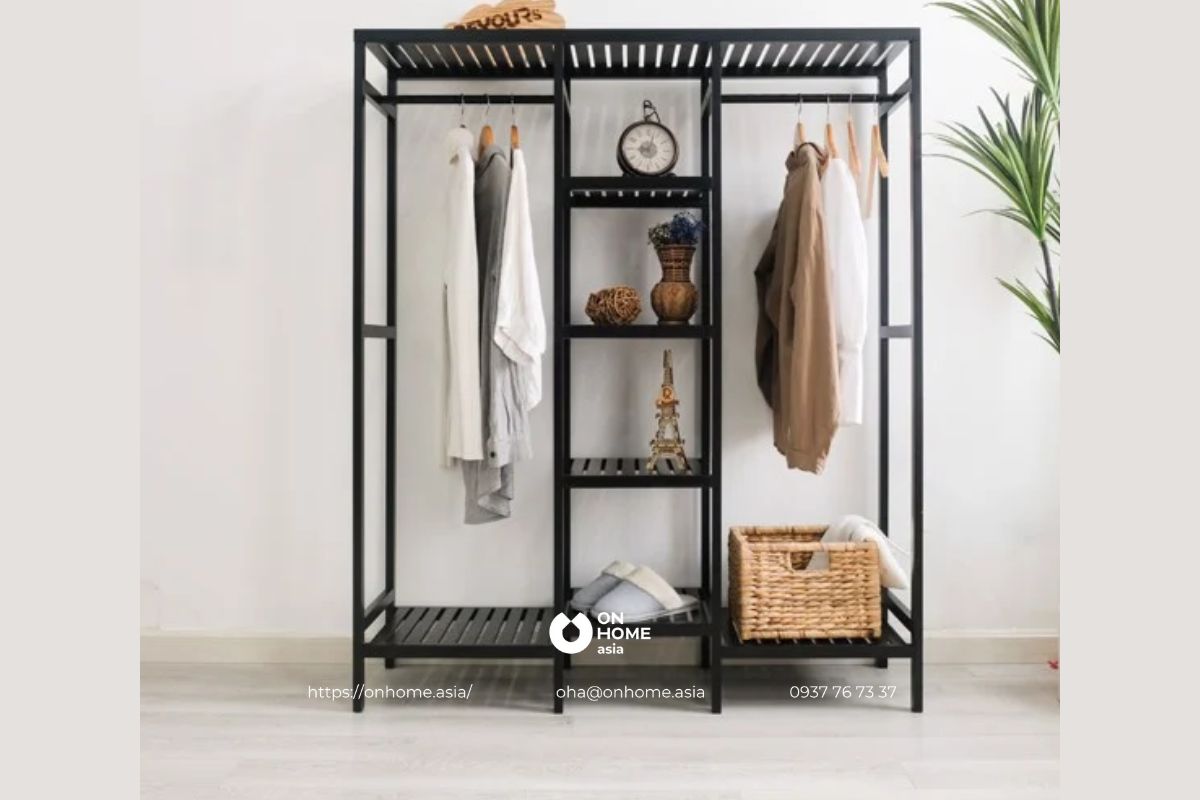 Giá treo quần áo thông minh có nhiều kệ màu đen&nbsp;