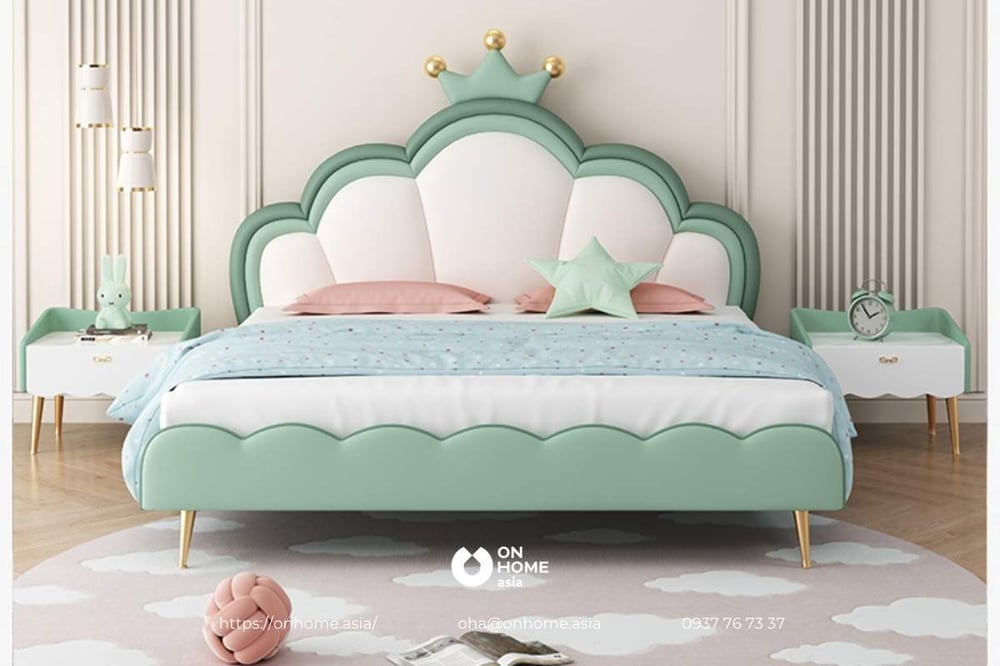 Màu xanh cho giường ngủ bé gái