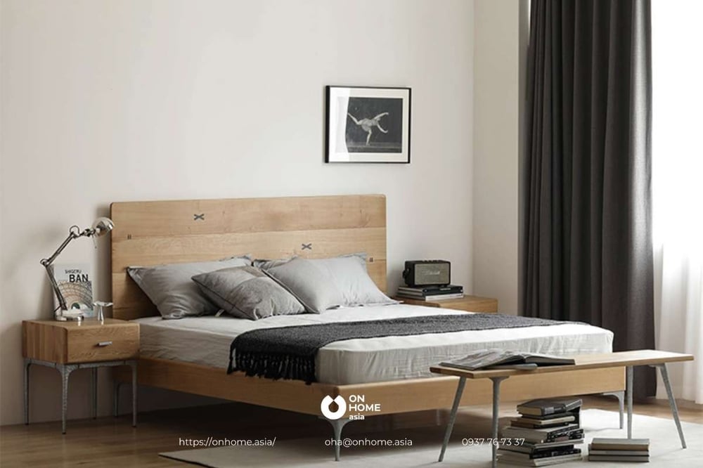 Giường ngủ gỗ Sồi đơn giản