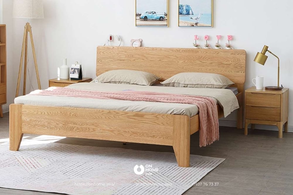 Giường ngủ gỗ Sồi đơn giản