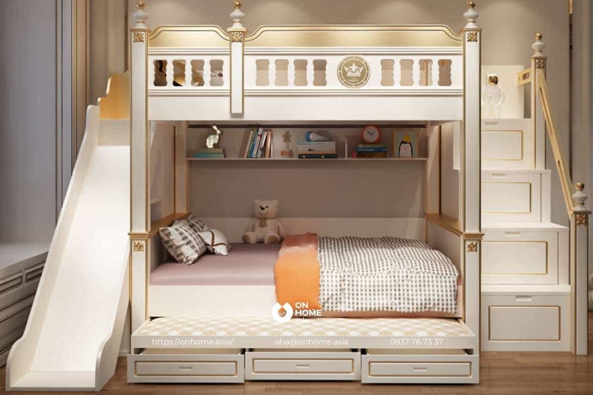 Giường hai tầng cho bé gái hiện đại