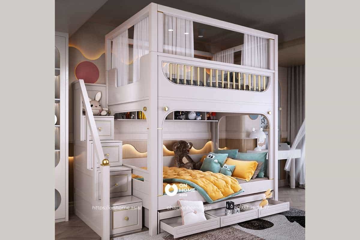 Giường tầng cho bé gái màu tím đẹp