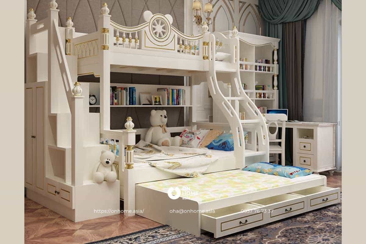Giường tầng cho bé gái màu trắng đẹp