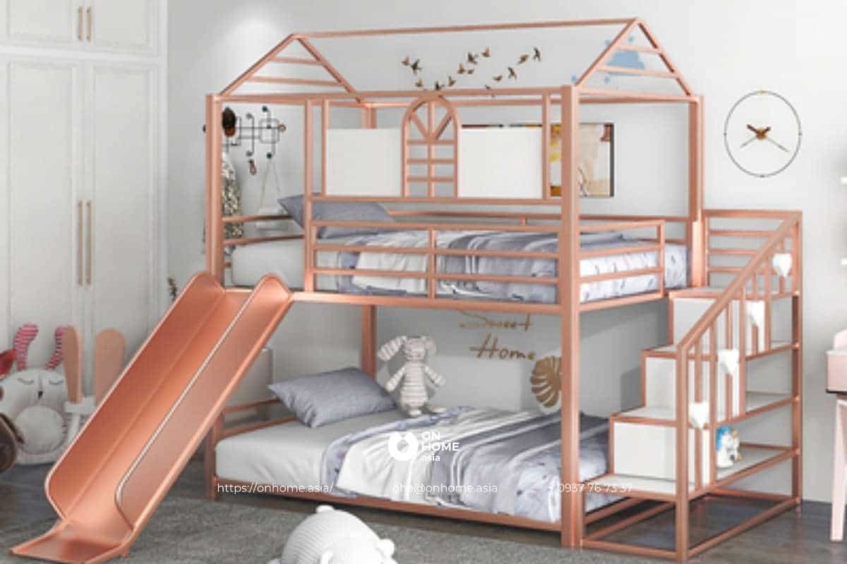 Giường tầng cho bé gái có cầu tuột đẹp
