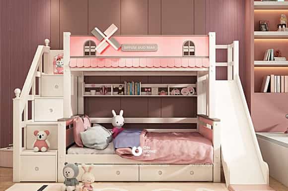 Giường tầng thông minh có cầu tuột cho bé gái