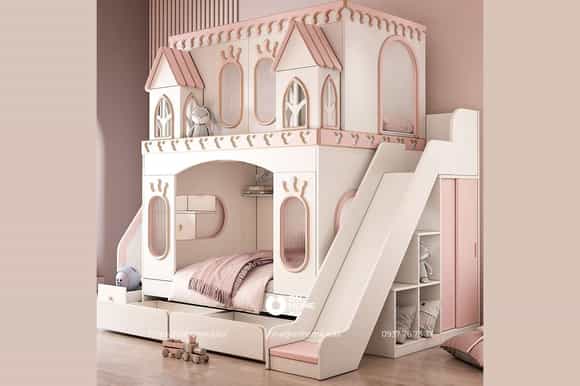 Giường tầng có cầu tuột cho bé gái