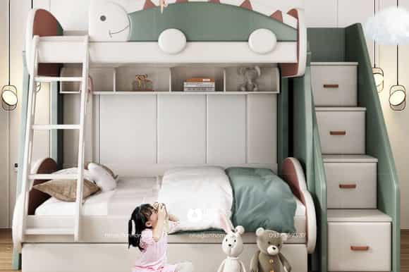Giường tầng đa năng màu xanh dễ thương