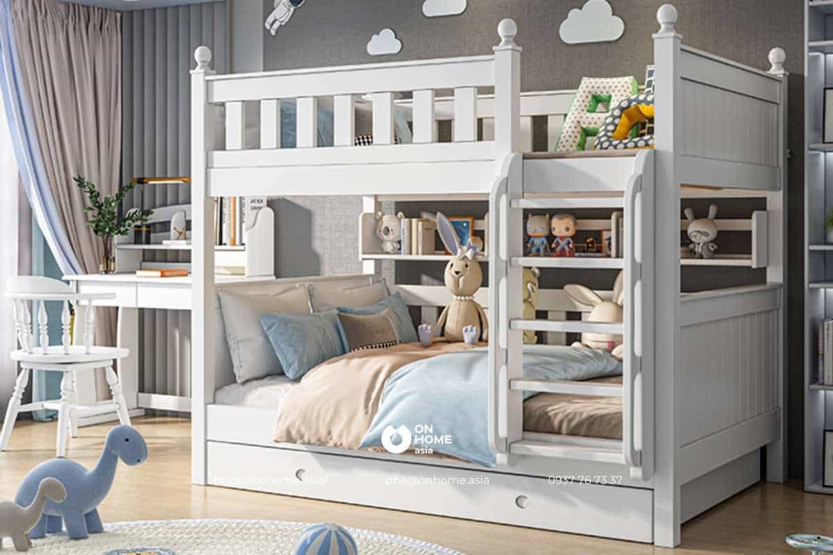 Giường hai tầng màu trắng cho bé gái đẹp