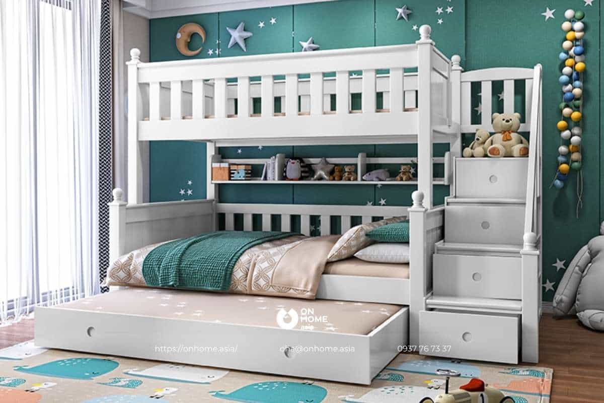 Giường tầng dành cho 3 bé gái đơn giản, hiện đại