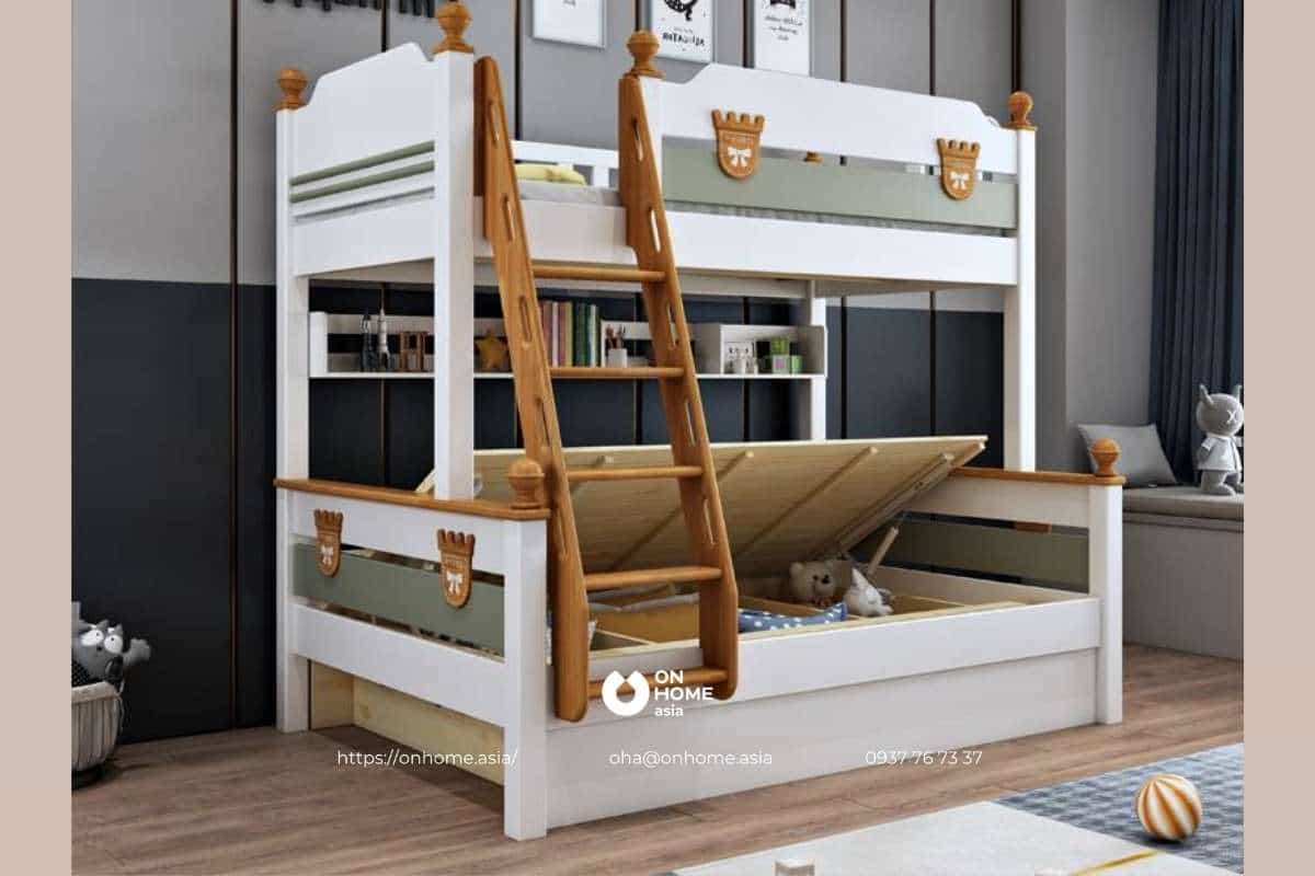 Giường hai tầng có ngăn lưu trữ lớn dành cho bé trai
