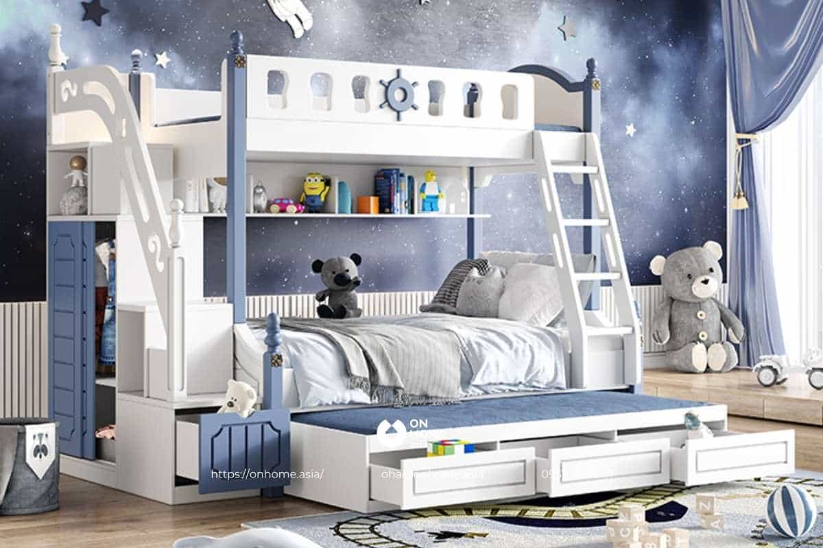 Giường tầng kết hợp tủ trang trí dành cho bé trai