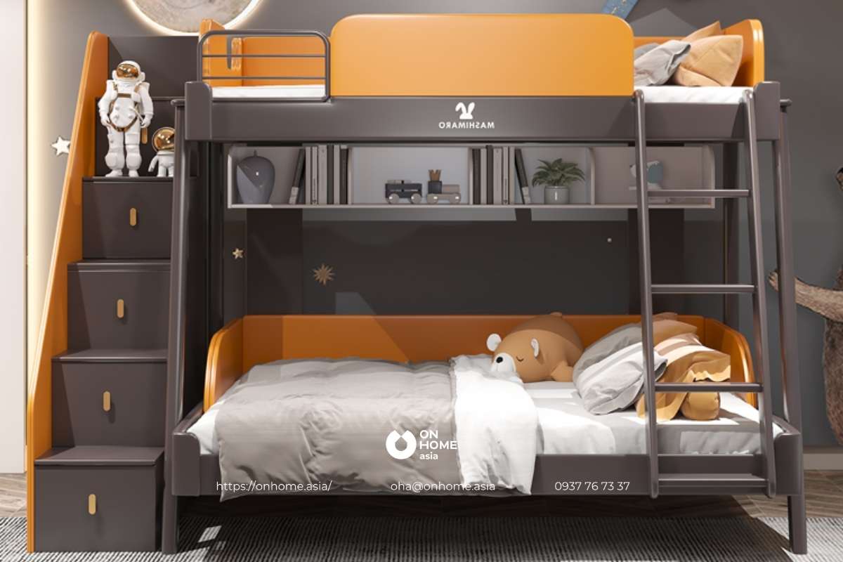 Giường tầng màu nâu dành cho bé trai