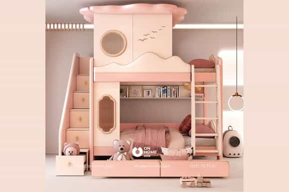 Giường tầng ngôi nhà màu hồng cực trendy