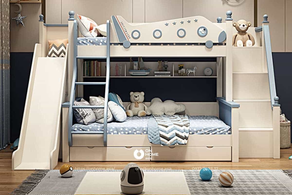 Giường tầng có cầu tuột cho bé trai