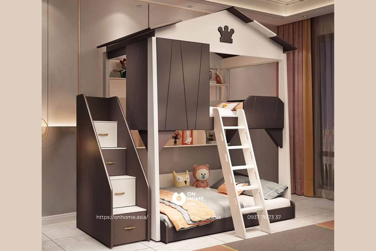 Giường tầng gỗ công nghiệp cao cấp cho bé trai