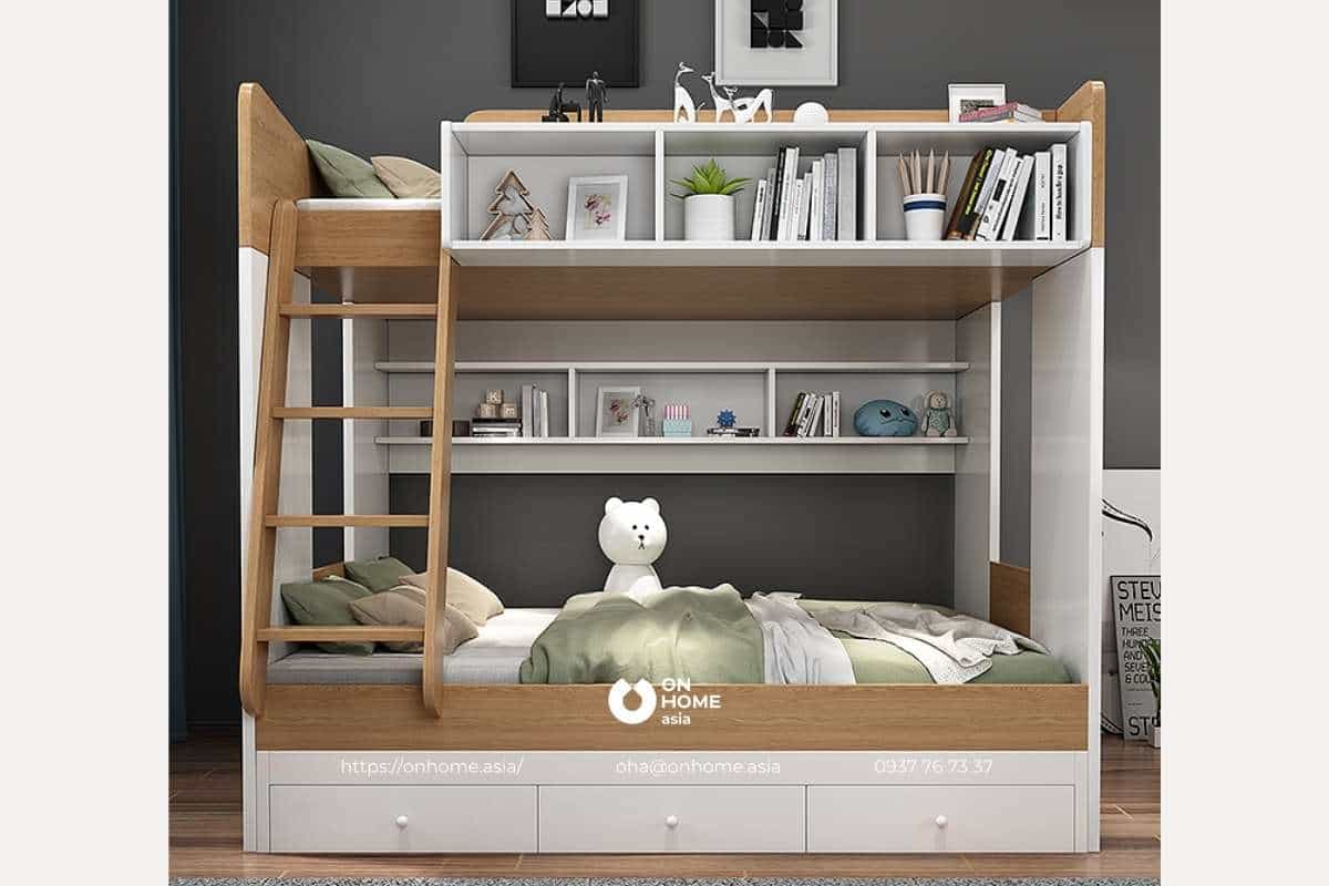 Giường tầng tích hợp kệ dành cho bé trai 