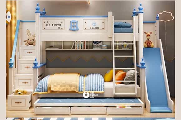 Giường tầng có cầu tuột cho bé trai đẹp