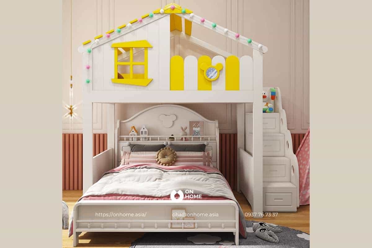 Giường tầng hình ngôi nhà cho bé trai và bé gái
