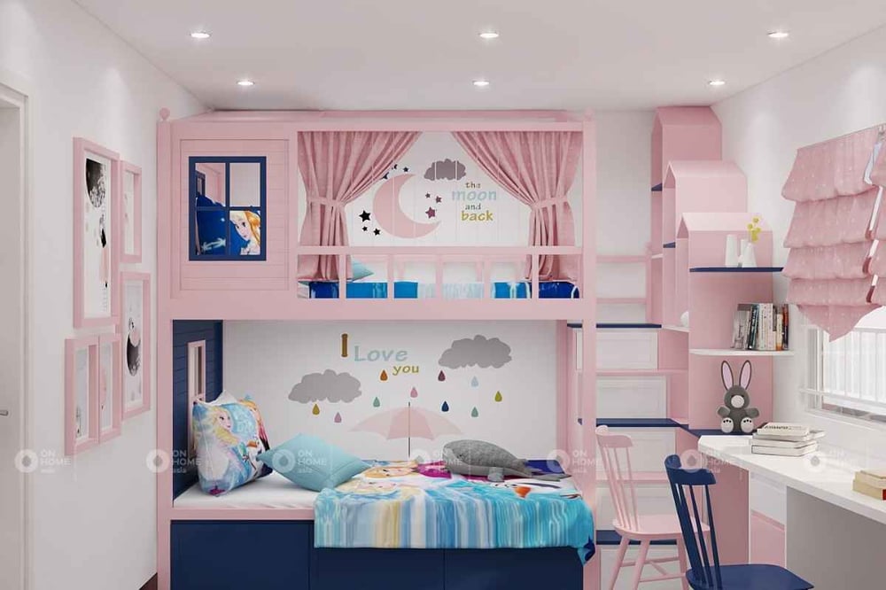 Giường tầng màu hồng