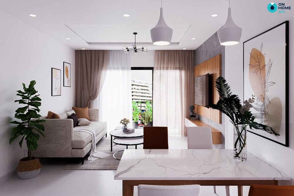 Nội thất phòng khách mang phong cách hiện đại dành cho căn hộ Compass One 2 phòng ngủ